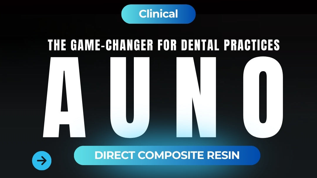 Teeth with dental composite resin application and Abbey Dental Services branding.